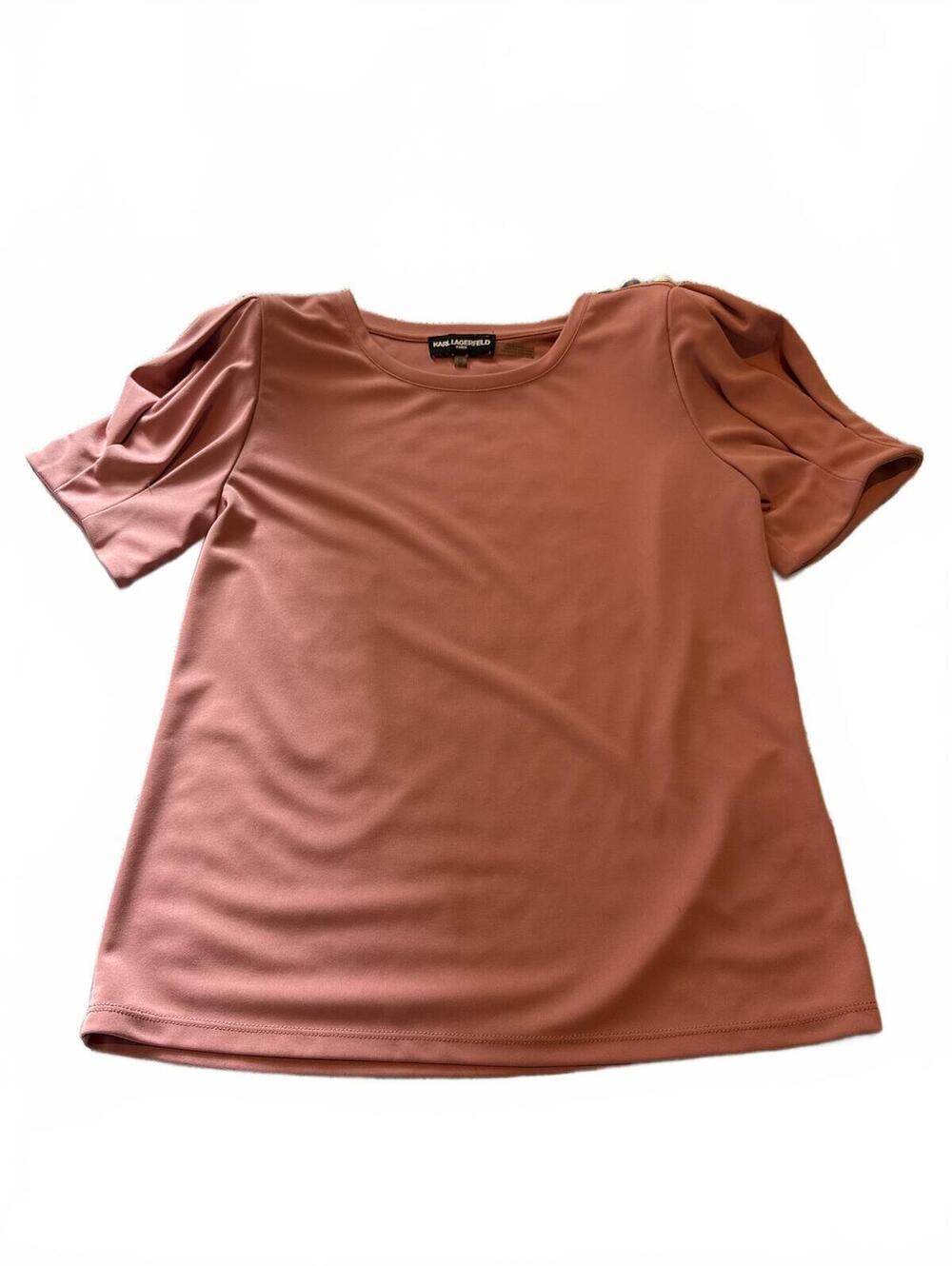 Karl Lagerfeld Pink Women's Short Sleeve Button Detail Top EUC XS